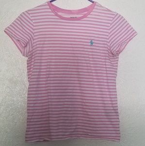 Pink and white striped polo t-shirt